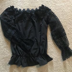 Lace sleeve peplum blouse